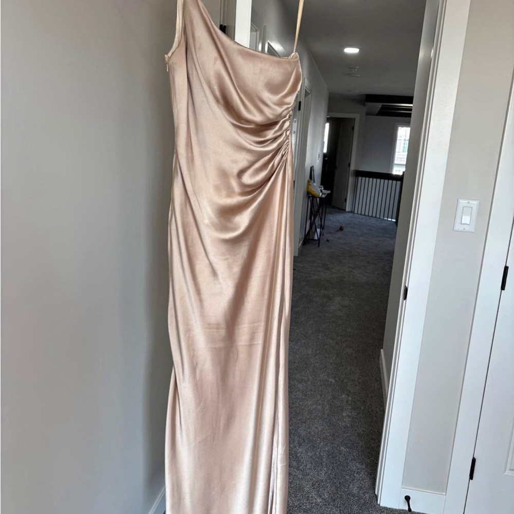 Revelry One-Shoulder champagne bridesmaid dress size 8 medium
